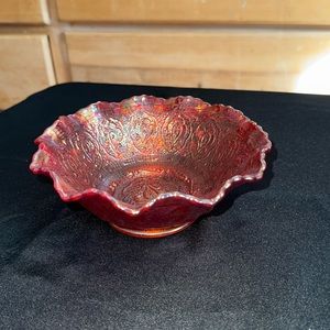 Antique Fenton Carnival Glass Persian Medallion Ruffled Bowl - Red